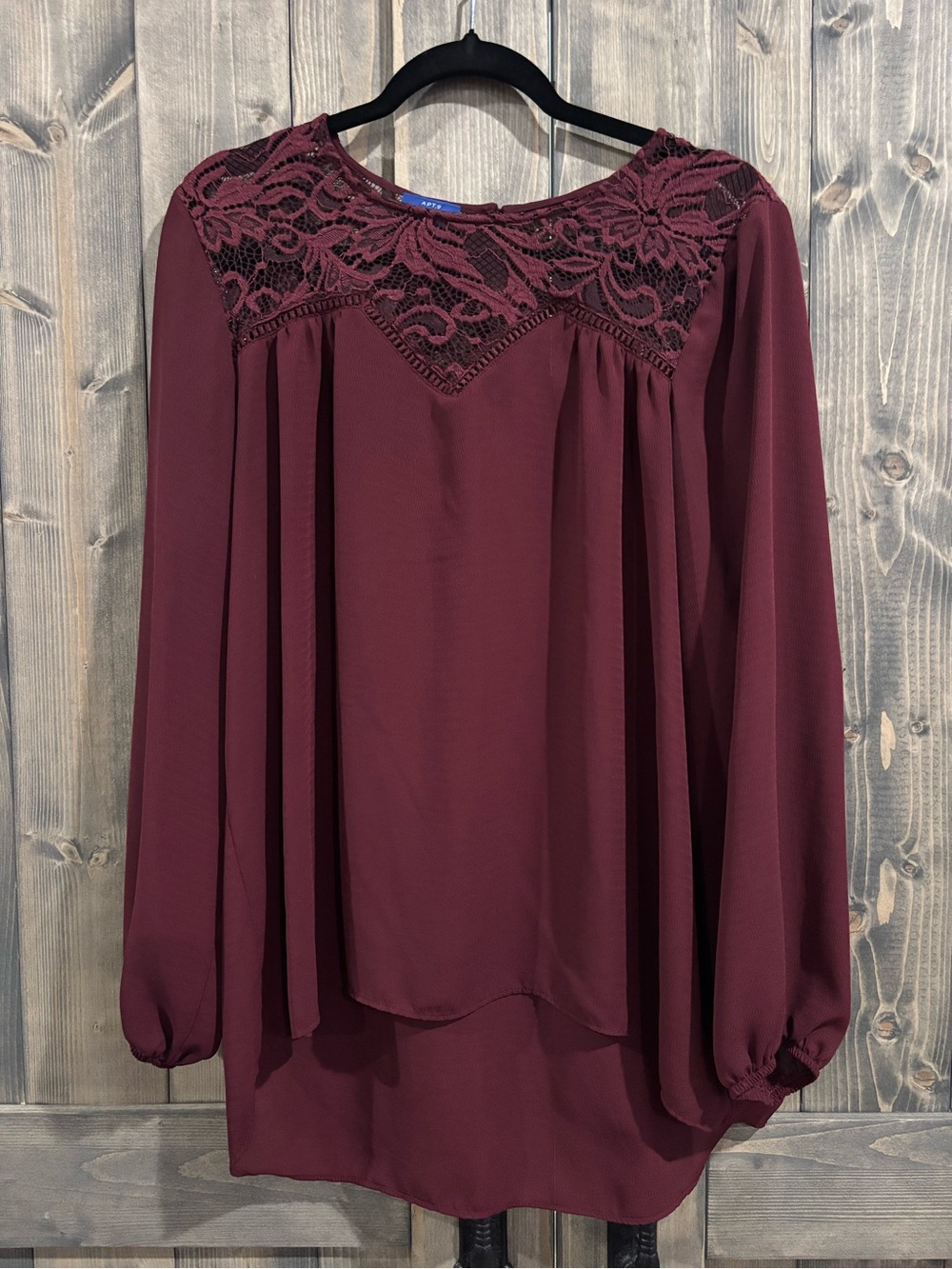 Apt. 9 Wine Lace Yoke Long-Sleeve Blouse